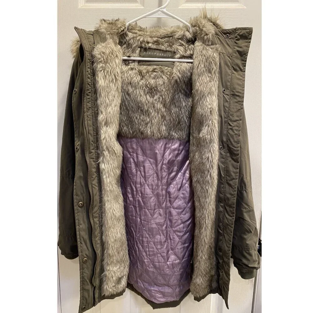 Aeropostale Olive Green Hooded Parka- Size Small - Picture 4 of 12